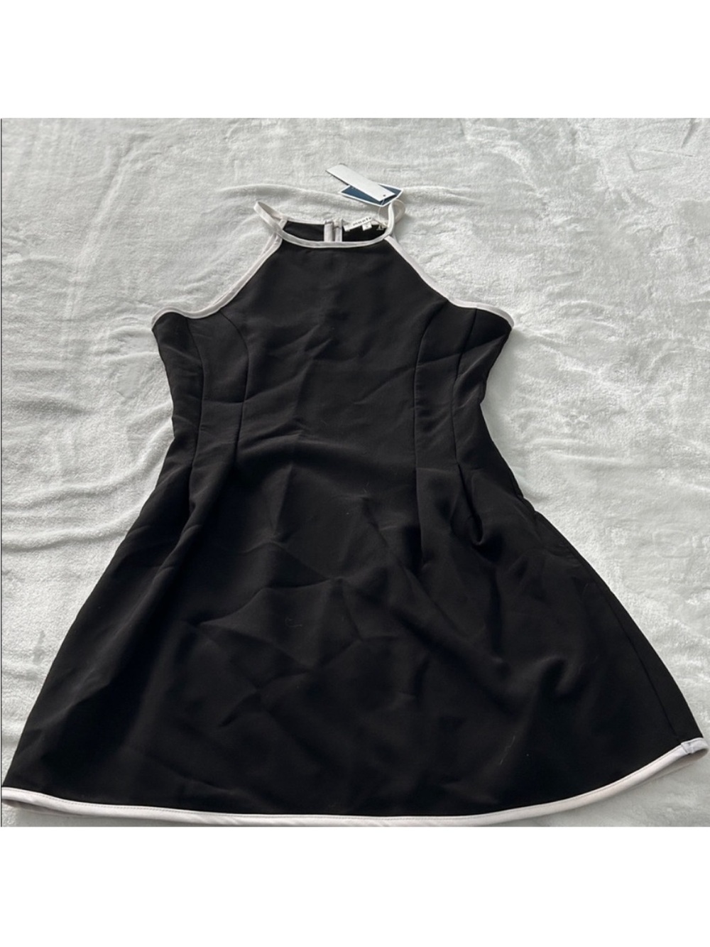 Monteau Black Halter Mini Dress with White Piping